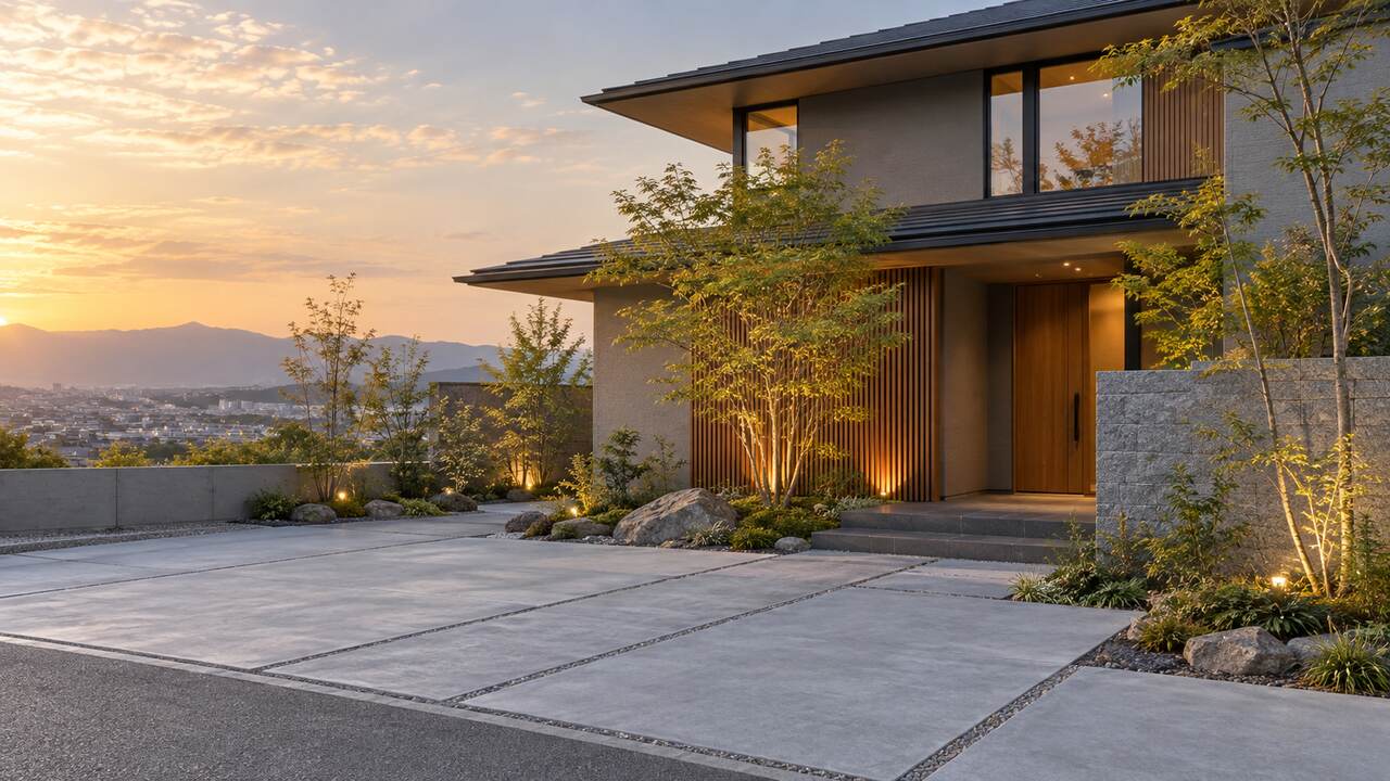 植栽と照明を取り入れたモダンな住宅外構